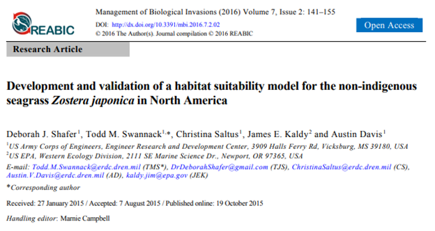 Development and Validation of a Habitat Suitability Model for the Non-Indigenous Seagrass Zostera Japonica in North America