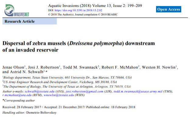 Dispersal of Zebra Mussels (Dreissena Polymorpha) Downstream of an Invaded Reservoir
