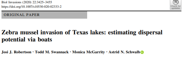 Zebra Mussel Invasion of Texas Lakes; Estimating Dispersal Potential Via Boats