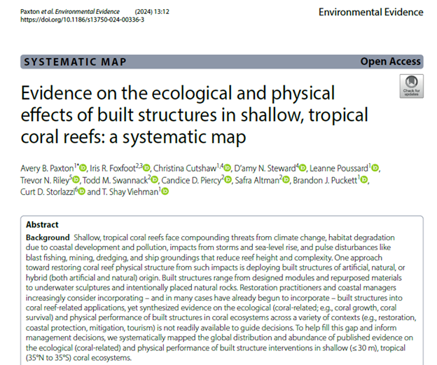 Evidence on the ecological and physical of built structures in shallow, tropical coral reefs: a systematic map